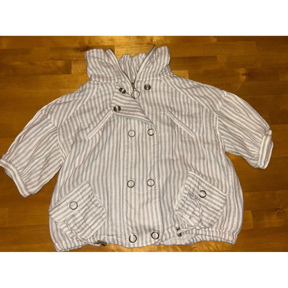 Women’s Charolette Russe Zip and Snap Front Stripped Short Sleeve Shirt Size S